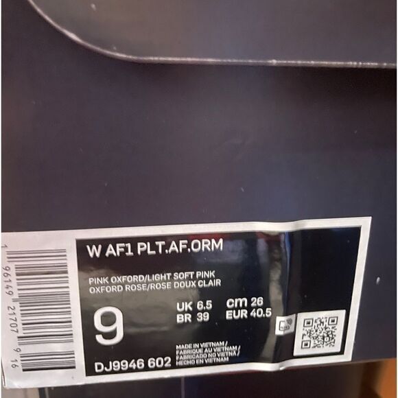Nike Air Force 1 PLT.AF.ORM Pink Oxford USA Women 9/UK 6.5/EU 40.5 (DJ9946-602) - Picture 11 of 11